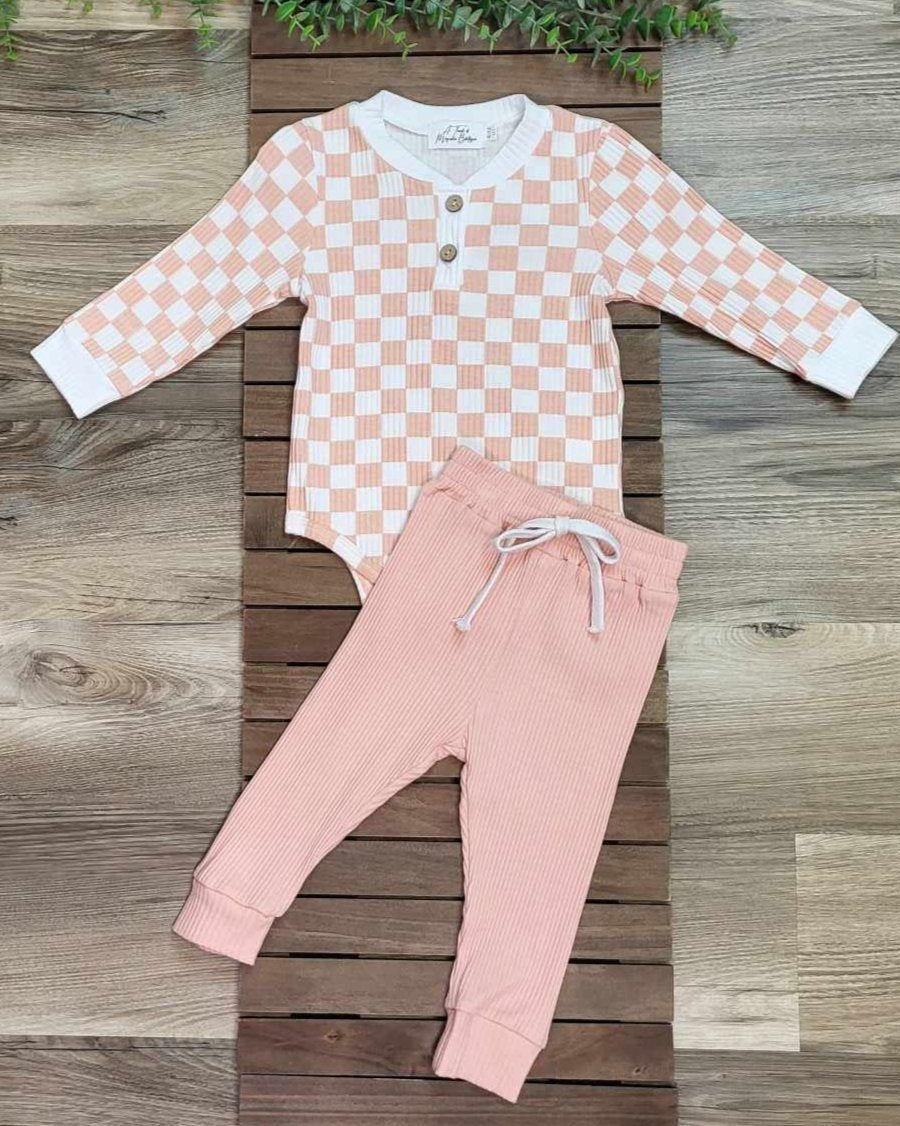 Pink Checkered Onesie Jogger Set A Touch of Magnolia Boutique