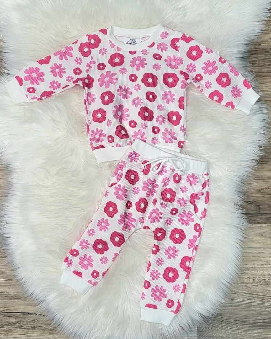 Baby Girl Pink Floral Waffle Jogger Set A Touch of Magnolia Boutique