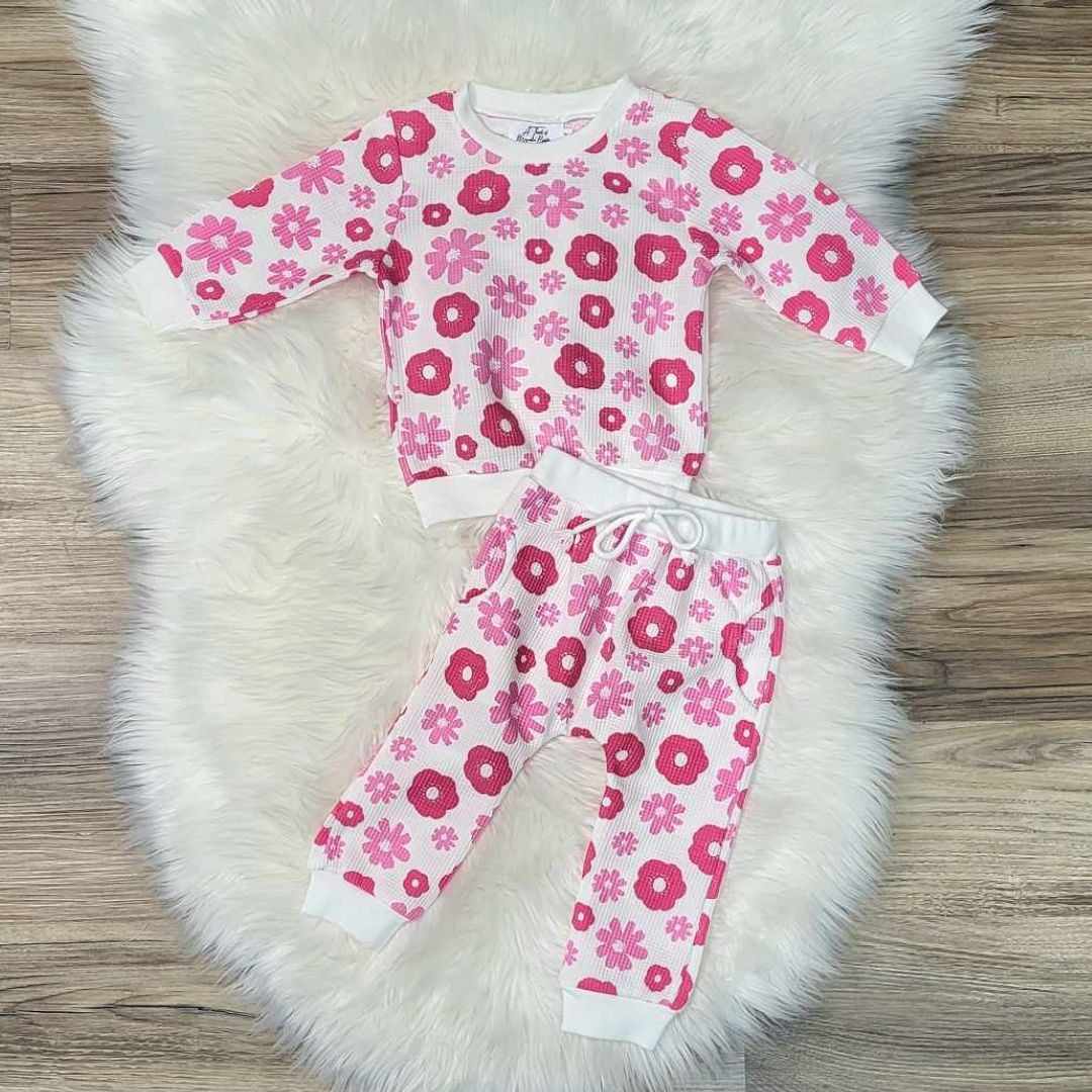Baby Girl Pink Floral Waffle Jogger Set  A Touch of Magnolia Boutique   