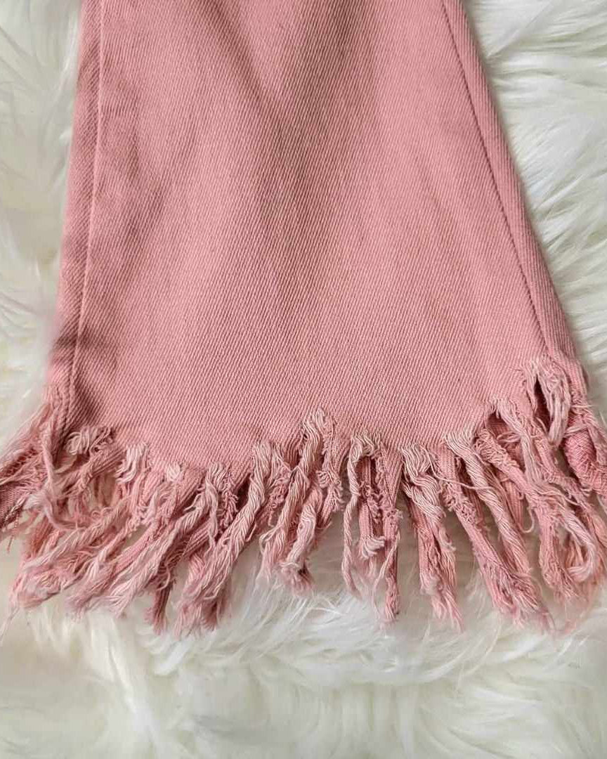 Pink Denim Jeans with Frayed Hemline A Touch of Magnolia Boutique