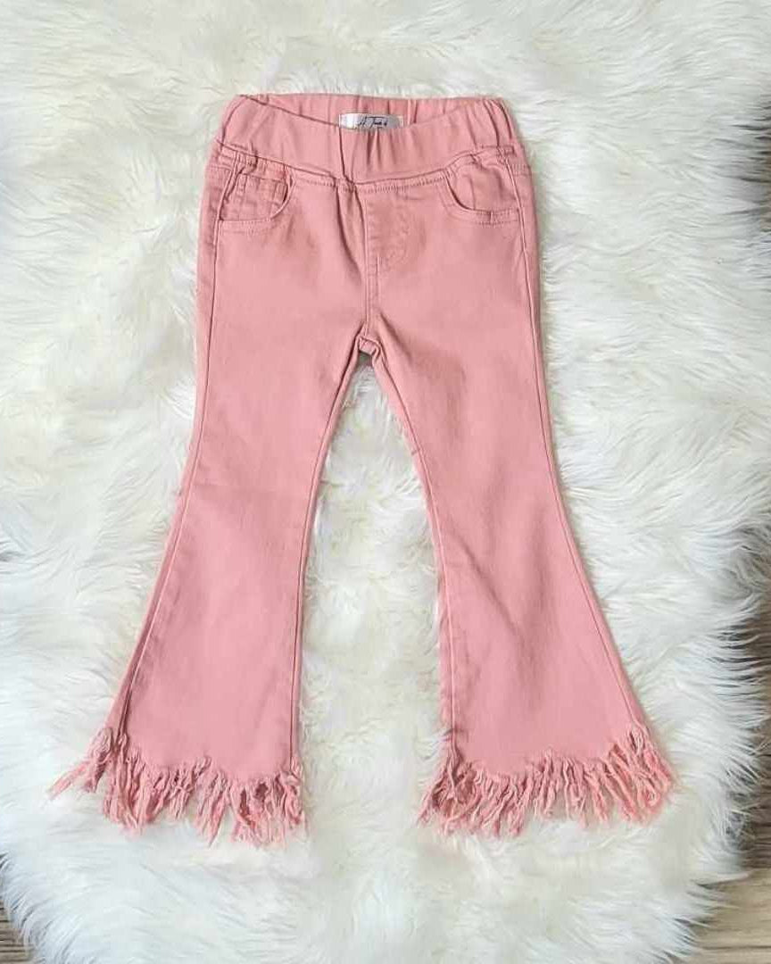Pink Denim Jeans with Frayed Hemline A Touch of Magnolia Boutique