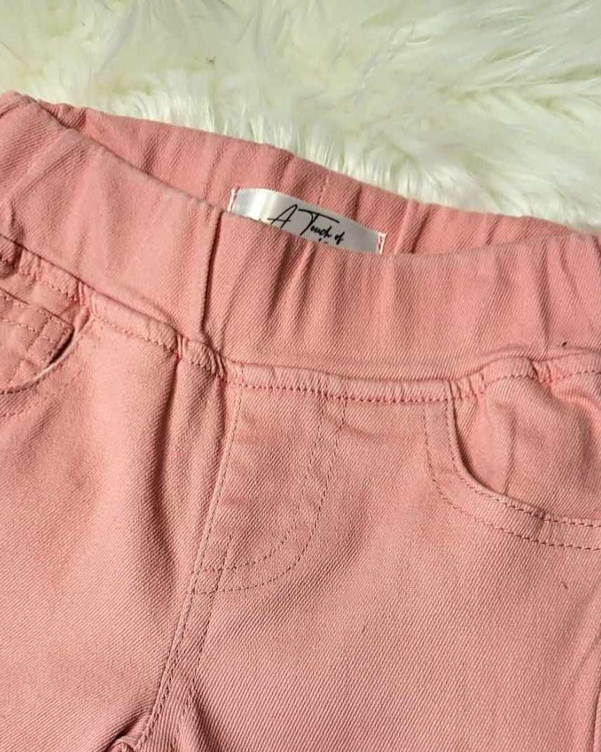 Pink Denim Jeans with Frayed Hemline A Touch of Magnolia Boutique