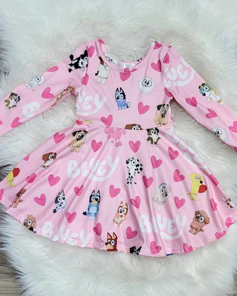 Valentine's Pink Hearts with Heeler Pups Dress A Touch of Magnolia Boutique