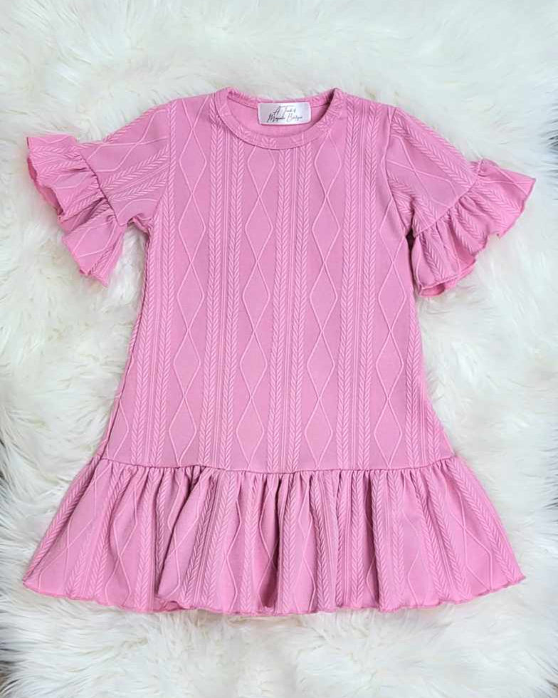 Pink Jacquard Half Sleeve Ruffle Dress A Touch of Magnolia Boutique