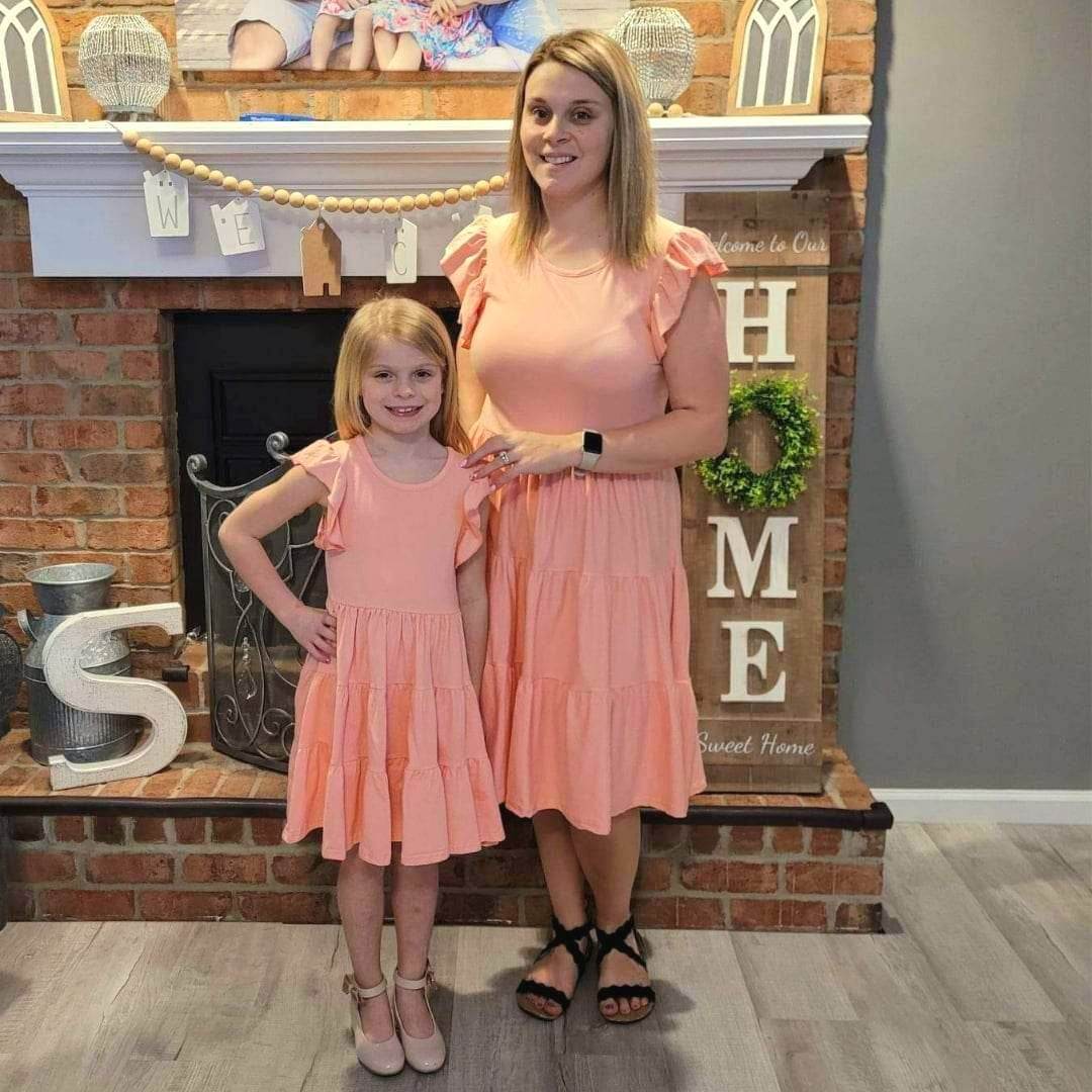 Mom & Me Pink Flutter Sleeve Tier Dress-Adult  A Touch of Magnolia Boutique   