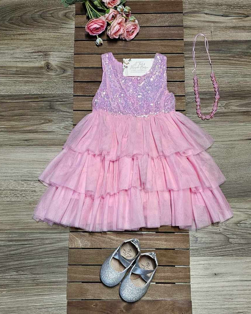 Pink Sequin Tiered Tulle Dress A Touch of Magnolia Boutique