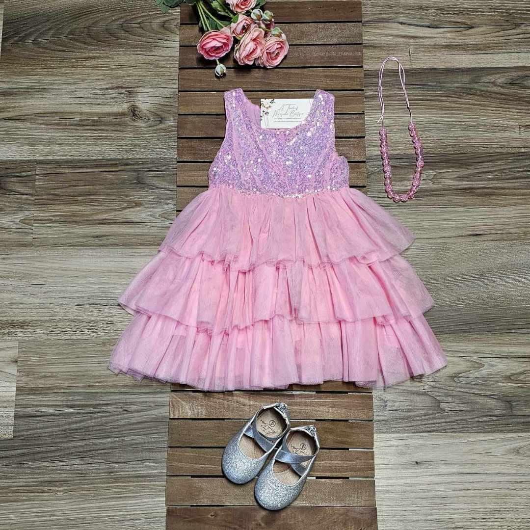 Pink Sequin Tiered Tulle Dress A Touch of Magnolia Boutique
