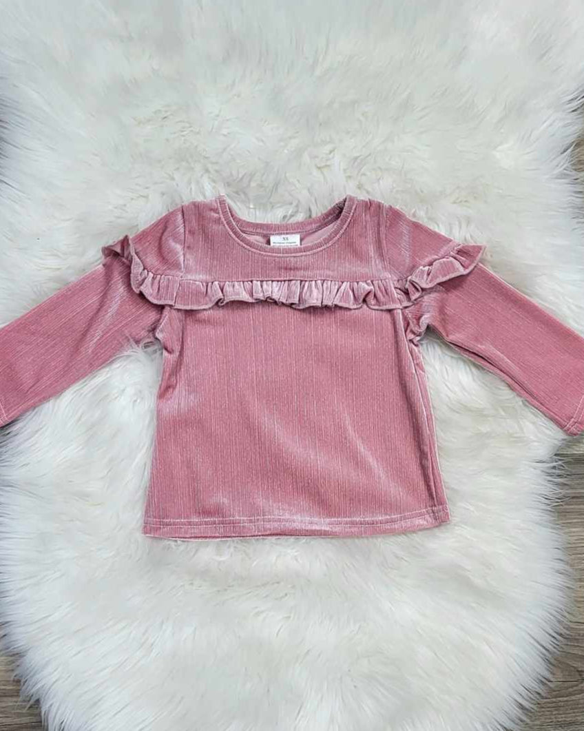 Dusty Rose Velvet Shimmer Ruffle Top A Touch of Magnolia Boutique