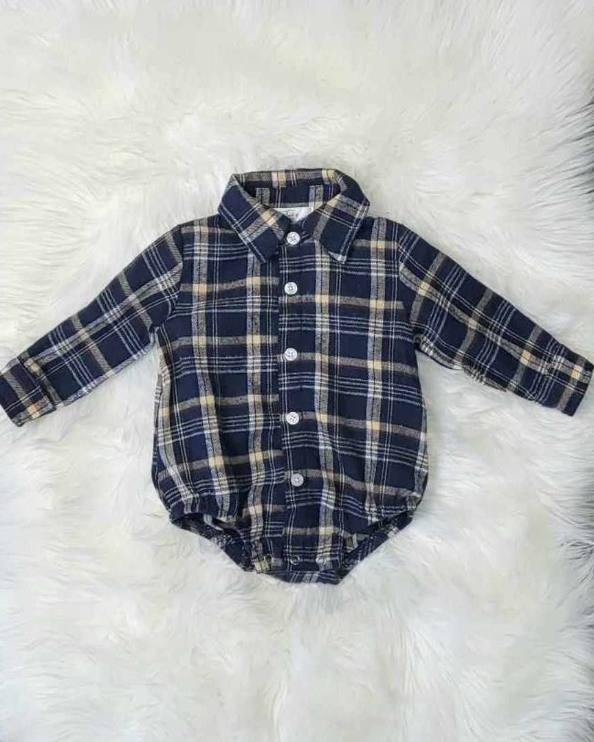 Baby Boy Navy Plaid Button Down Romper A Touch of Magnolia Boutique