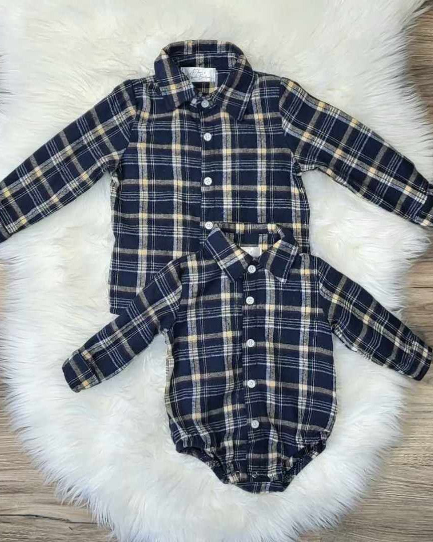 Boys Navy Plaid Button Down Top A Touch of Magnolia Boutique