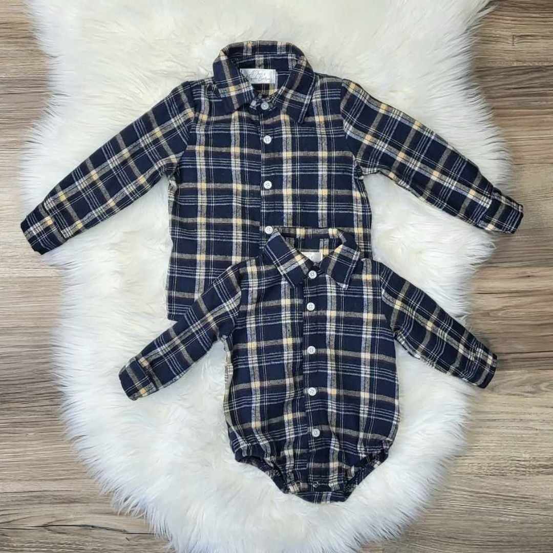 Boys Navy Plaid Button Down Top A Touch of Magnolia Boutique