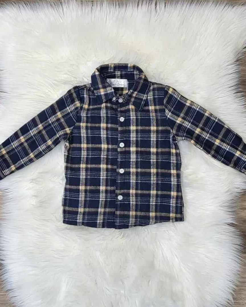 Boys Navy Plaid Button Down Top A Touch of Magnolia Boutique