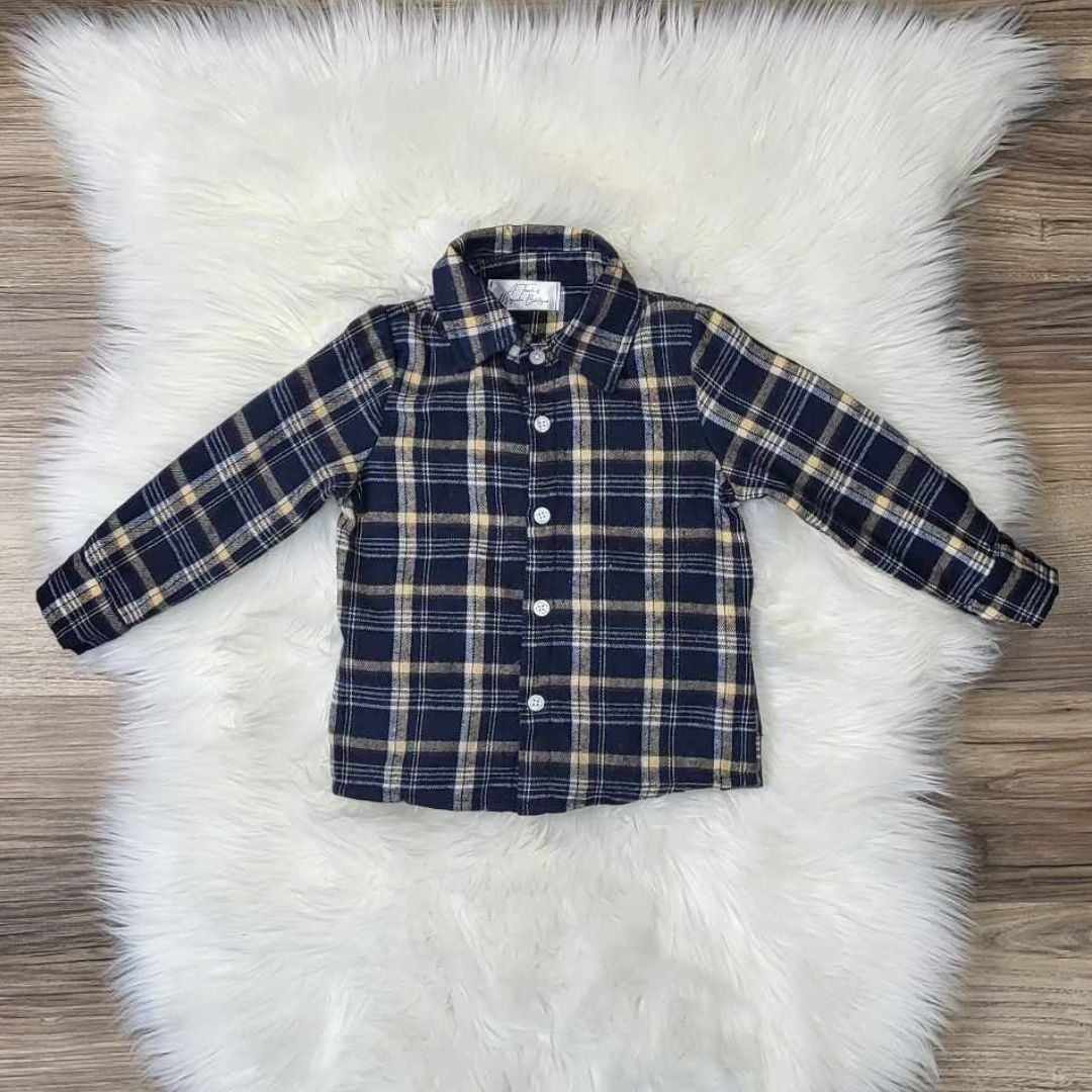 Boys Navy Plaid Button Down Top A Touch of Magnolia Boutique