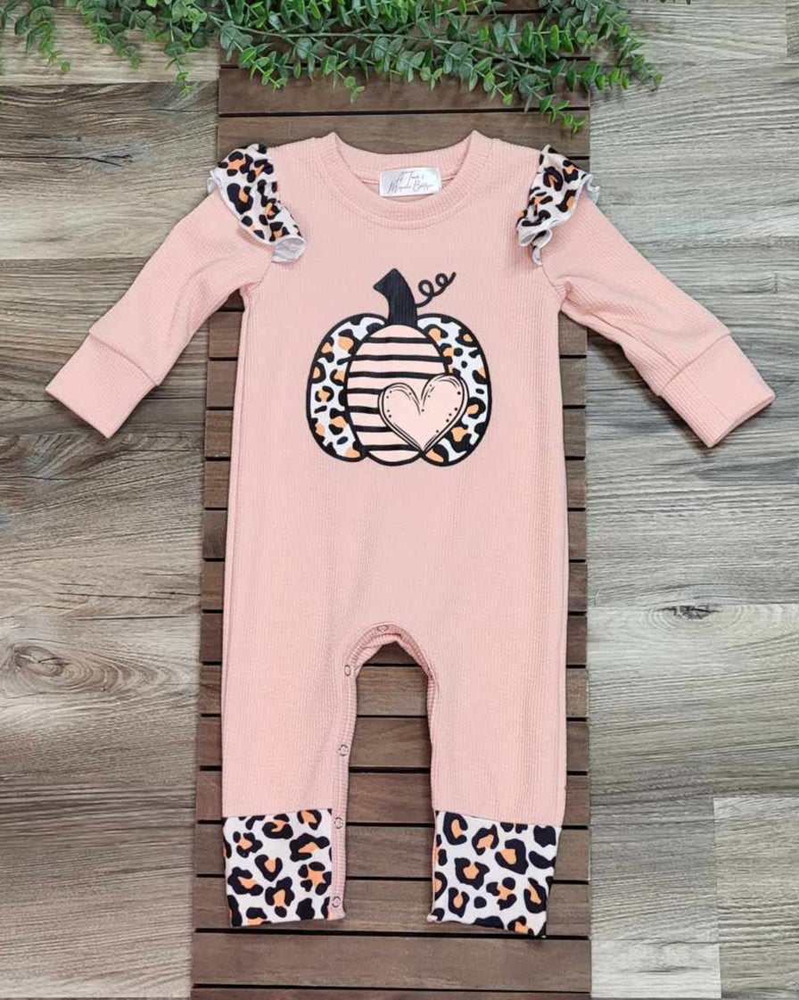 Baby Girl Pumpkin and Leopard Romper A Touch of Magnolia Boutique