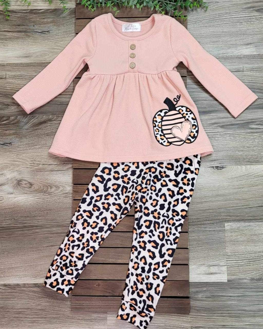 Pumpkin Peplum Waffle Top and Leopard Pants Set A Touch of Magnolia Boutique