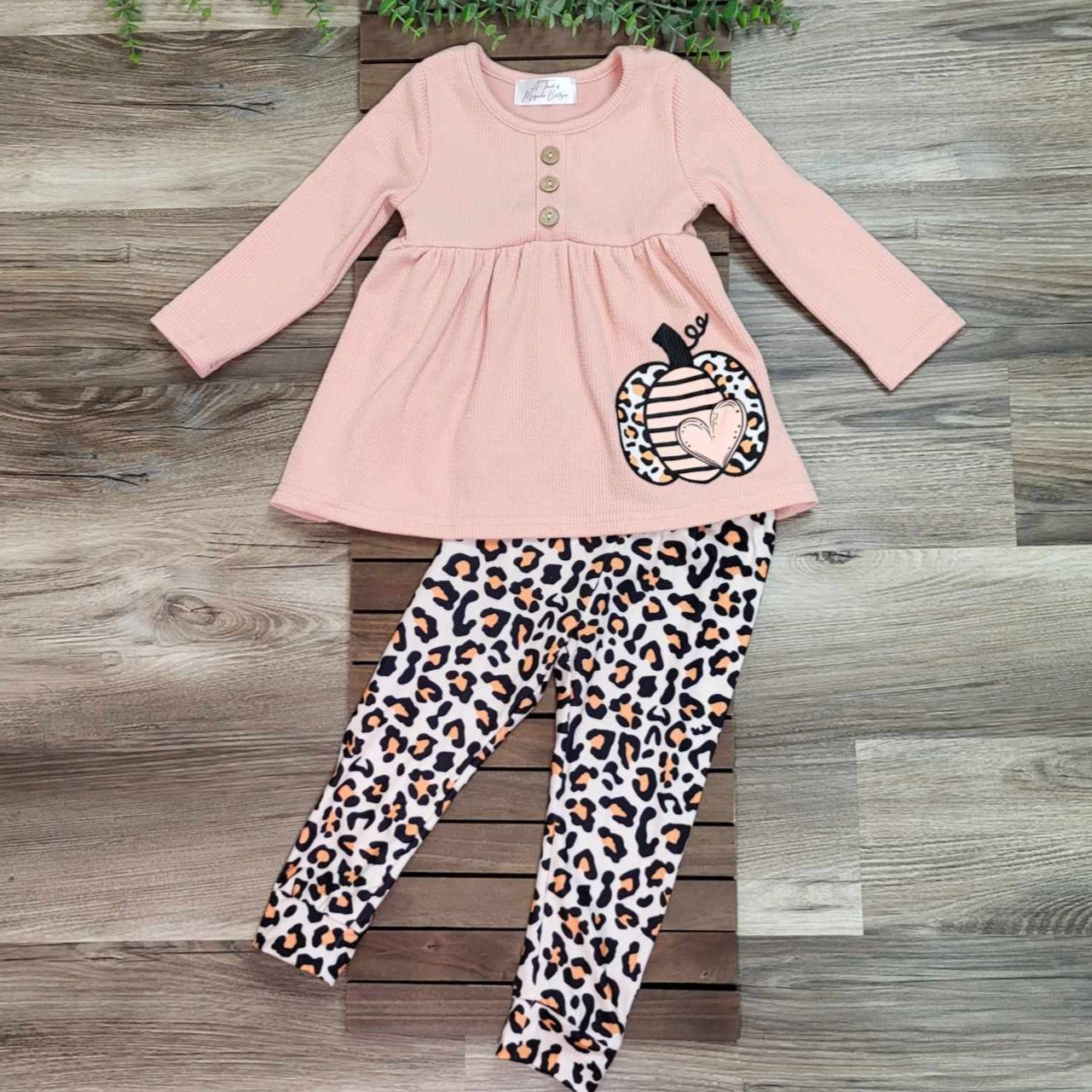 Pumpkin Peplum Waffle Top and Leopard Pants Set A Touch of Magnolia Boutique