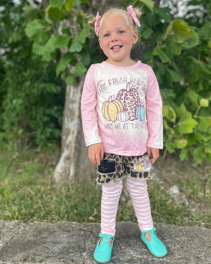 Pumpkin Patch Legging & Leopard Denim Shorts Set A Touch of Magnolia Boutique