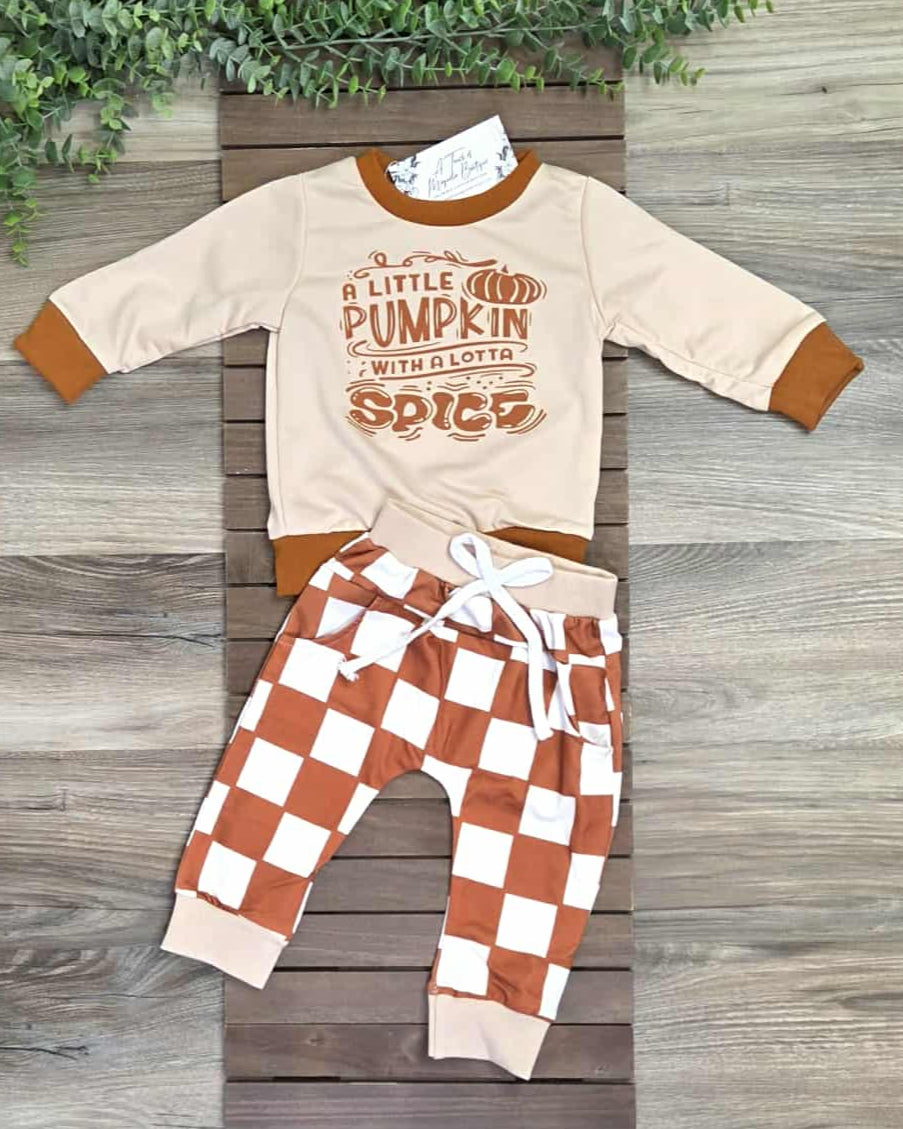 Pumpkin Spice Checkered Jogger Set-Unisex style for baby and toddlers A Touch of Magnolia Boutique
