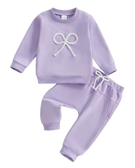 Light Purple Jogger Set with Bow -Baby and Toddler Girls A Touch of Magnolia Boutique