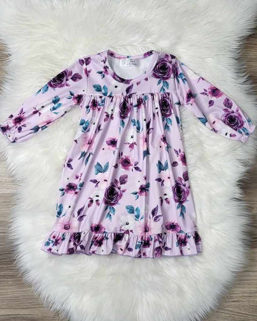 Purple Floral Pajama Gown (sizes 3t, 7, 10 and 14 available)  A Touch of Magnolia Boutique   