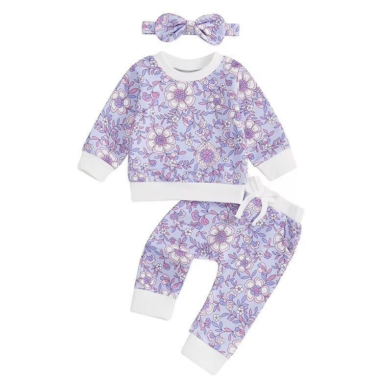 Purple Floral Jogger Set- Baby and toddler girls A Touch of Magnolia Boutique