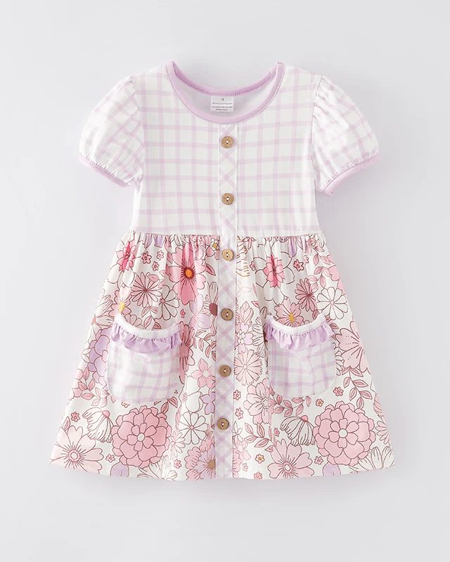 Light Purple Plaid and Floral Dress with Front Pockets A Touch of Magnolia Boutique