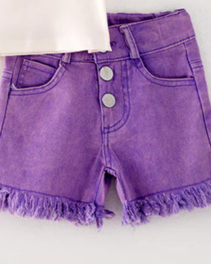 Purple Denim Frayed Hem Shorts A Touch of Magnolia Boutique