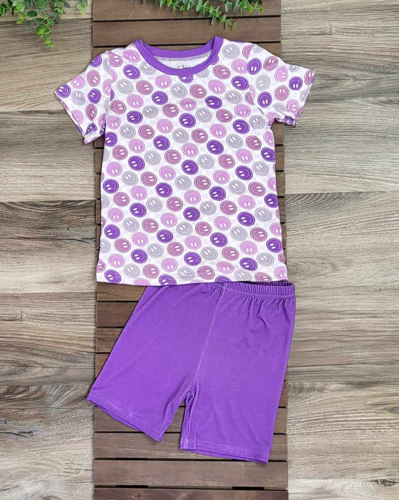 Bamboo Purple Smiley Shorts Set Pajamas A Touch of Magnolia Boutique