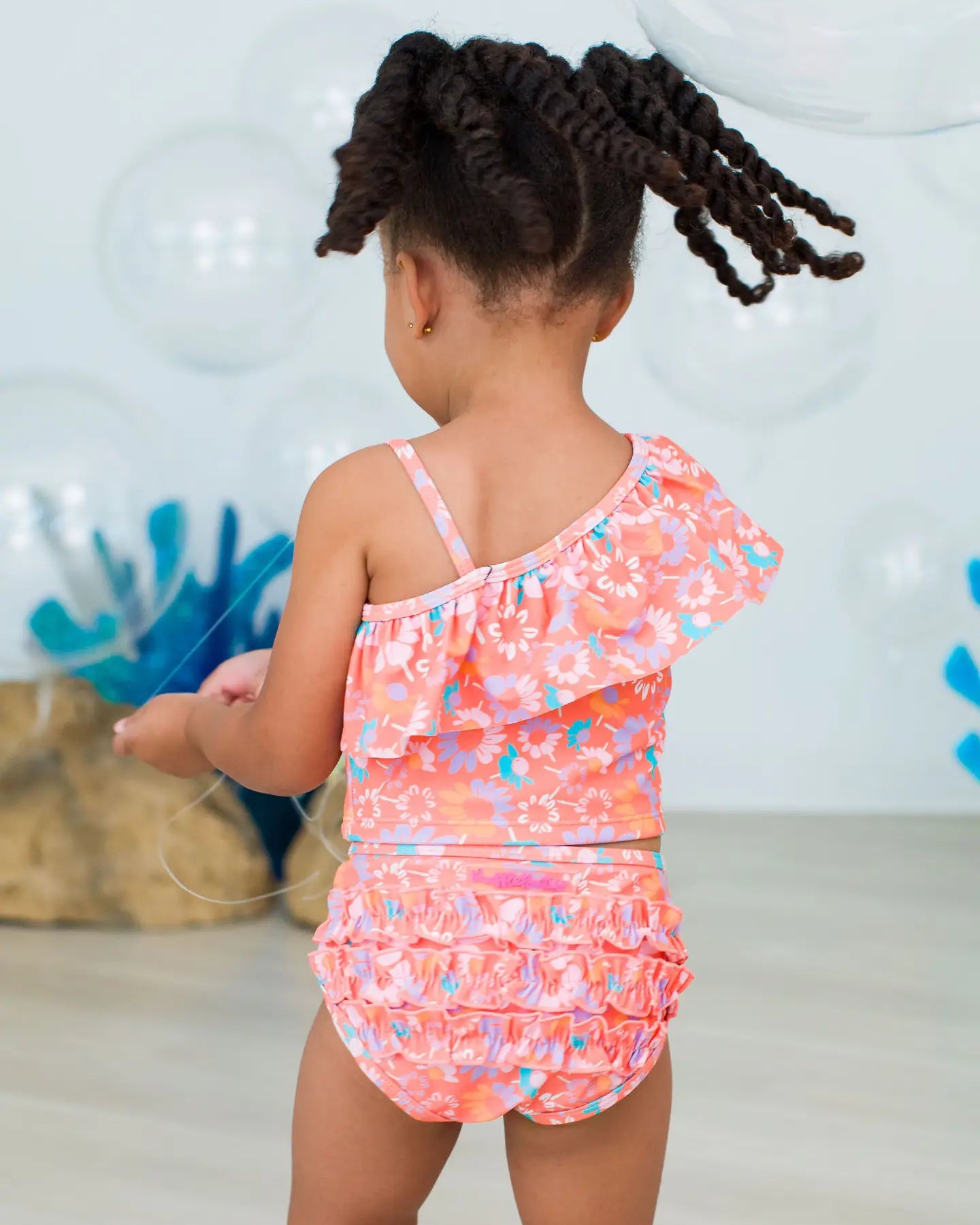 Coral Floral One Shoulder Ruffle Tankini 2 piece Swimsuit A Touch of Magnolia Boutique