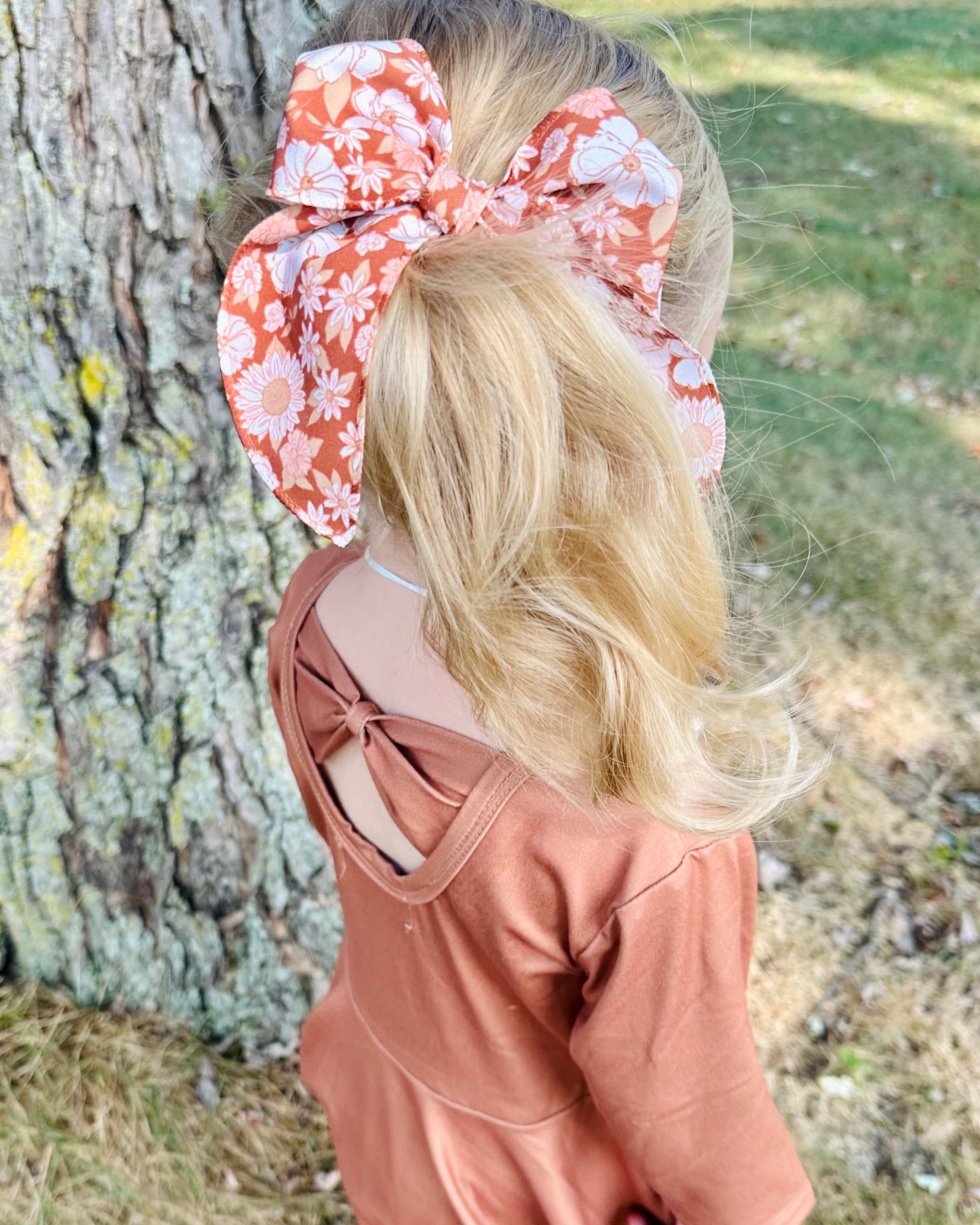 Autumn Brown Bow Back 3/4 Sleeve Twirl Dress A Touch of Magnolia Boutique