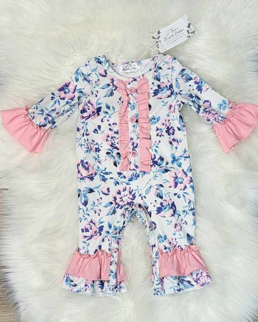 Baby Girl Pink and Lilac Floral Romper A Touch of Magnolia Boutique