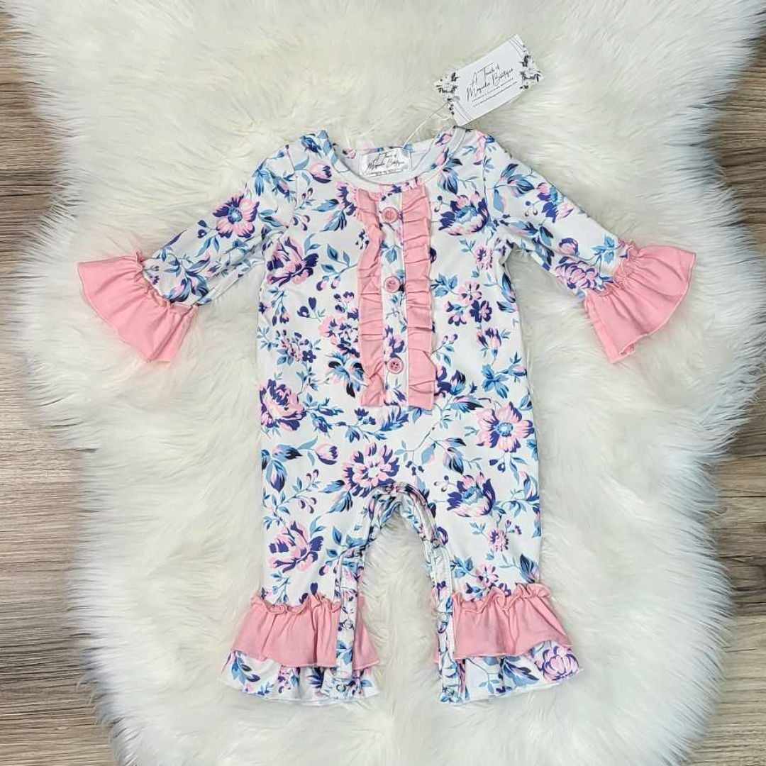 Baby Girl Pink and Lilac Floral Romper A Touch of Magnolia Boutique