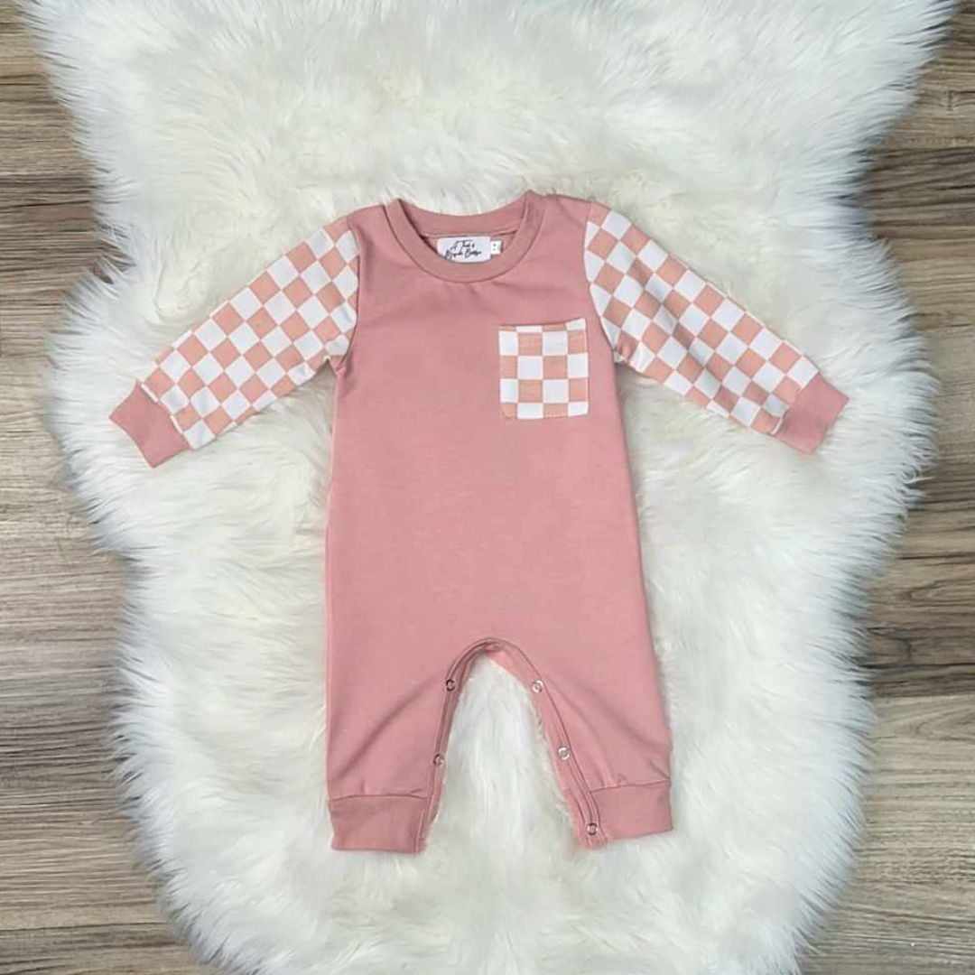 Baby Girl Pink Checkered Romper  A Touch of Magnolia Boutique   