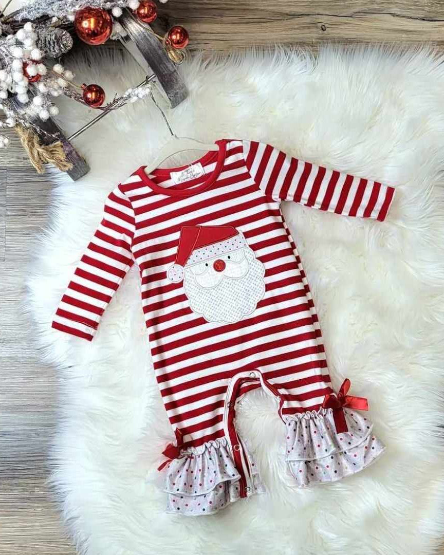 Baby Girl Red and White Striped Santa Romper A Touch of Magnolia Boutique