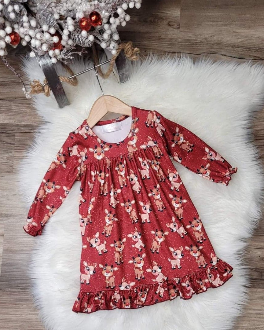 Red Nosed Deer Pajama Gown A Touch of Magnolia Boutique