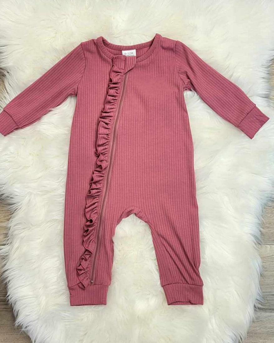 Baby Girl Ruffle Ribbed Zipper Footless Romper A Touch of Magnolia Boutique