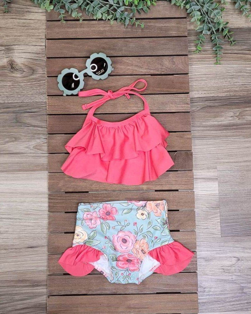 Ruffle Halter 2 piece Floral Swimsuit A Touch of Magnolia Boutique