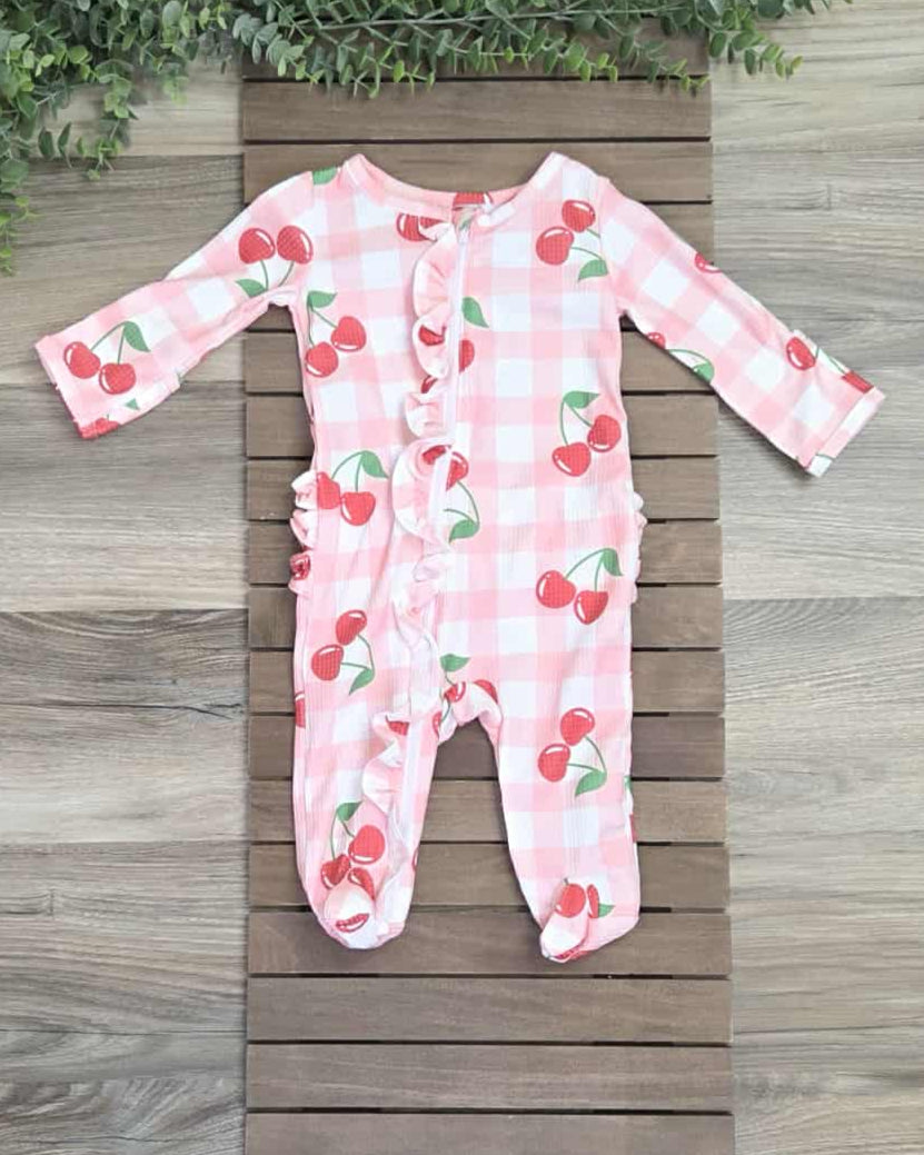 Cherry Plaid Waffle Ruffle Romper A Touch of Magnolia Boutique