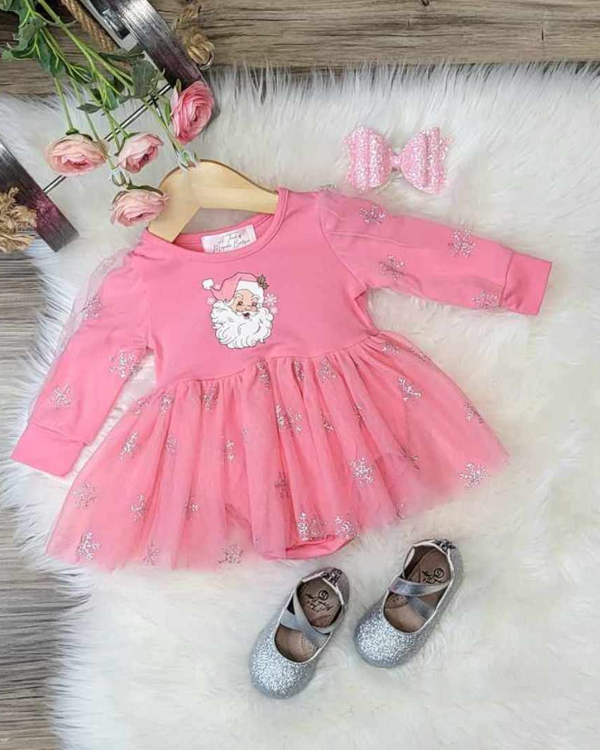 Baby Girl Pink Santa Skirted Onesie A Touch of Magnolia Boutique