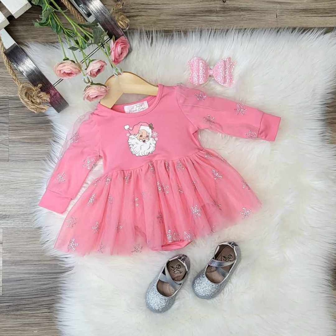 Baby Girl Pink Santa Skirted Onesie A Touch of Magnolia Boutique