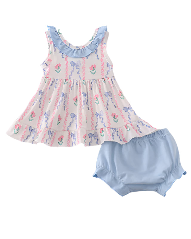 Baby Girl Blue Bow Floral Bloomer Set A Touch of Magnolia Boutique