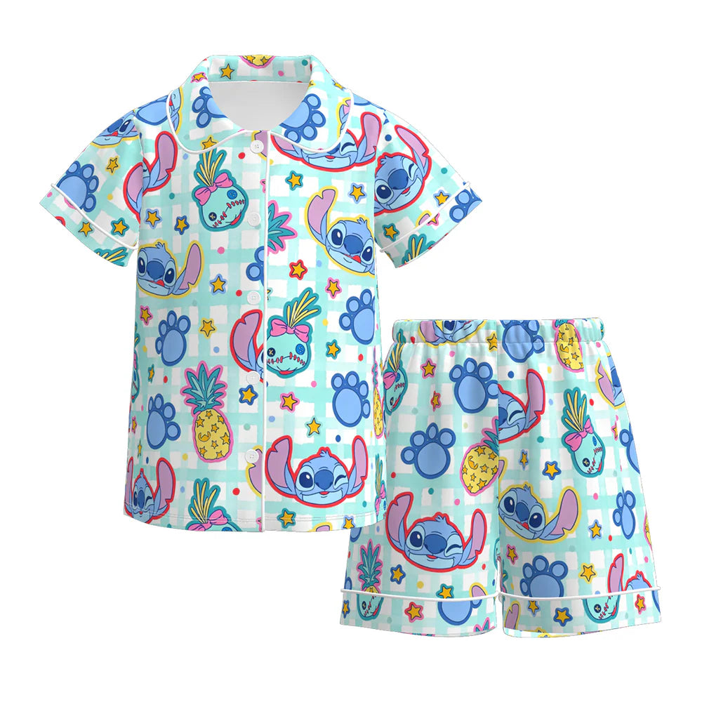 Blue Alien Button Front Pajama Shorts Set A Touch of Magnolia Boutique