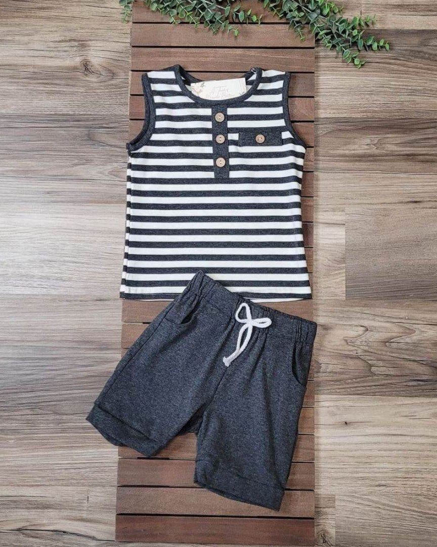 Boys Striped Sleeveless Top & Charcoal Shorts Set  A Touch of Magnolia Boutique   