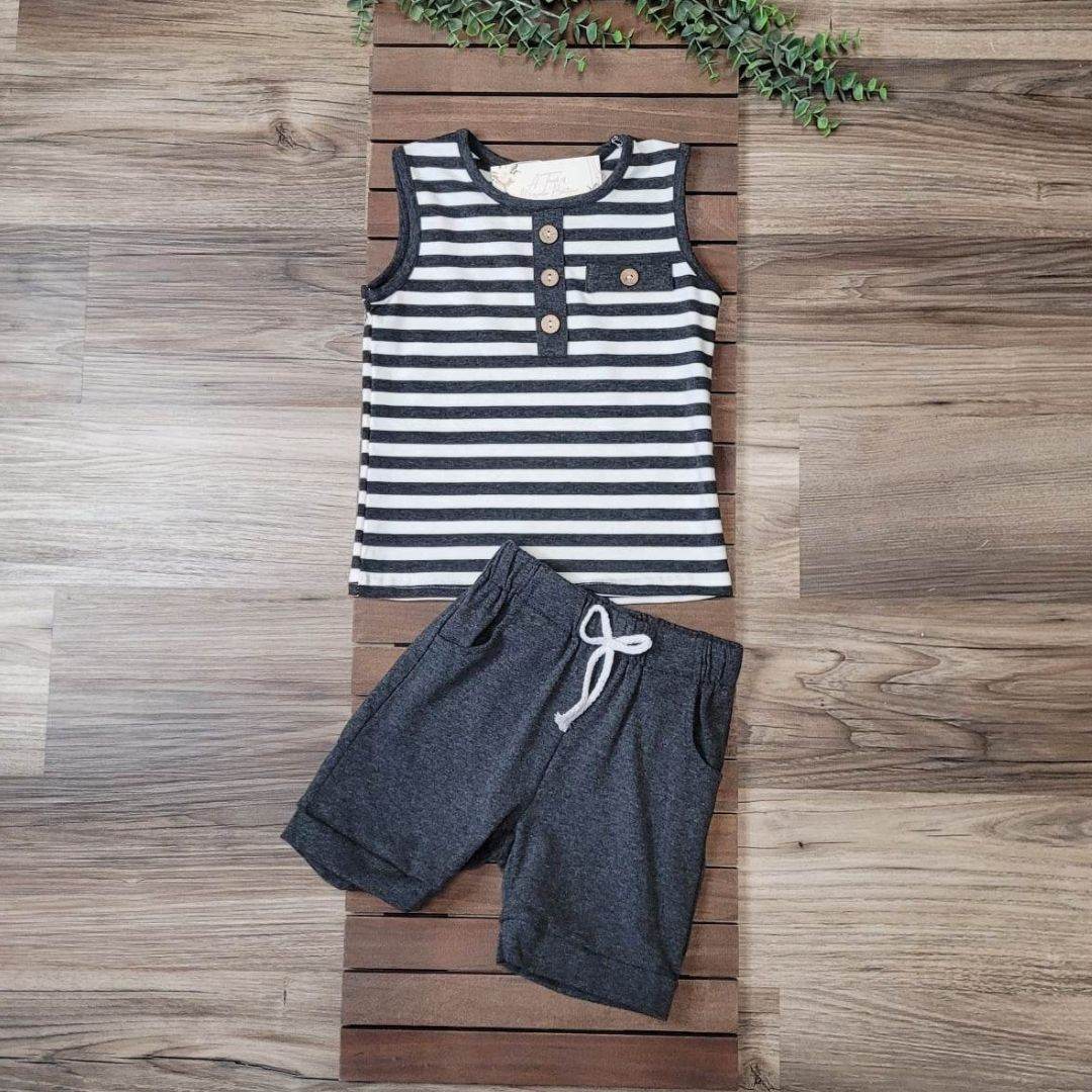 Boys Striped Sleeveless Top & Charcoal Shorts Set A Touch of Magnolia Boutique
