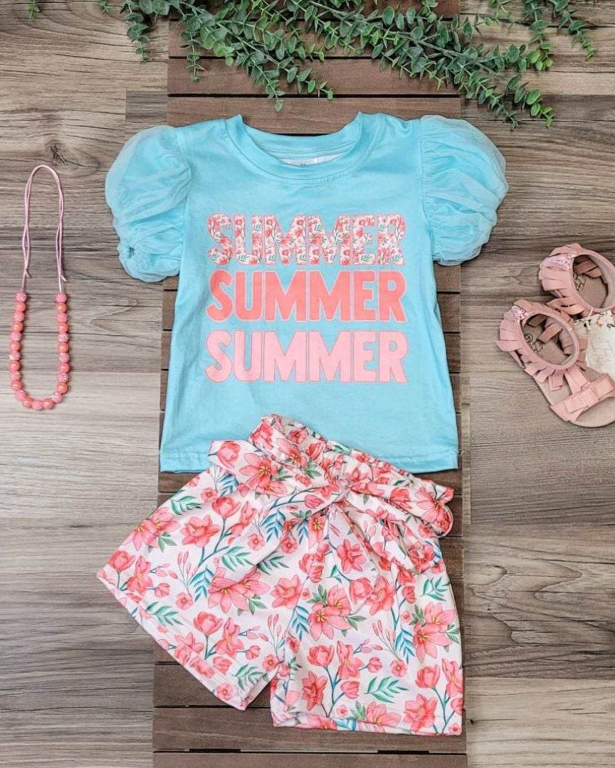 Floral Shorts and Summer Tulle Puff Sleeve Top Outfit A Touch of Magnolia Boutique