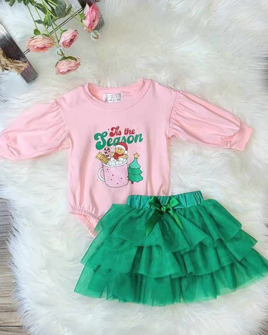 Baby Girl Tis the Season Green Tulle Skirt Set A Touch of Magnolia Boutique