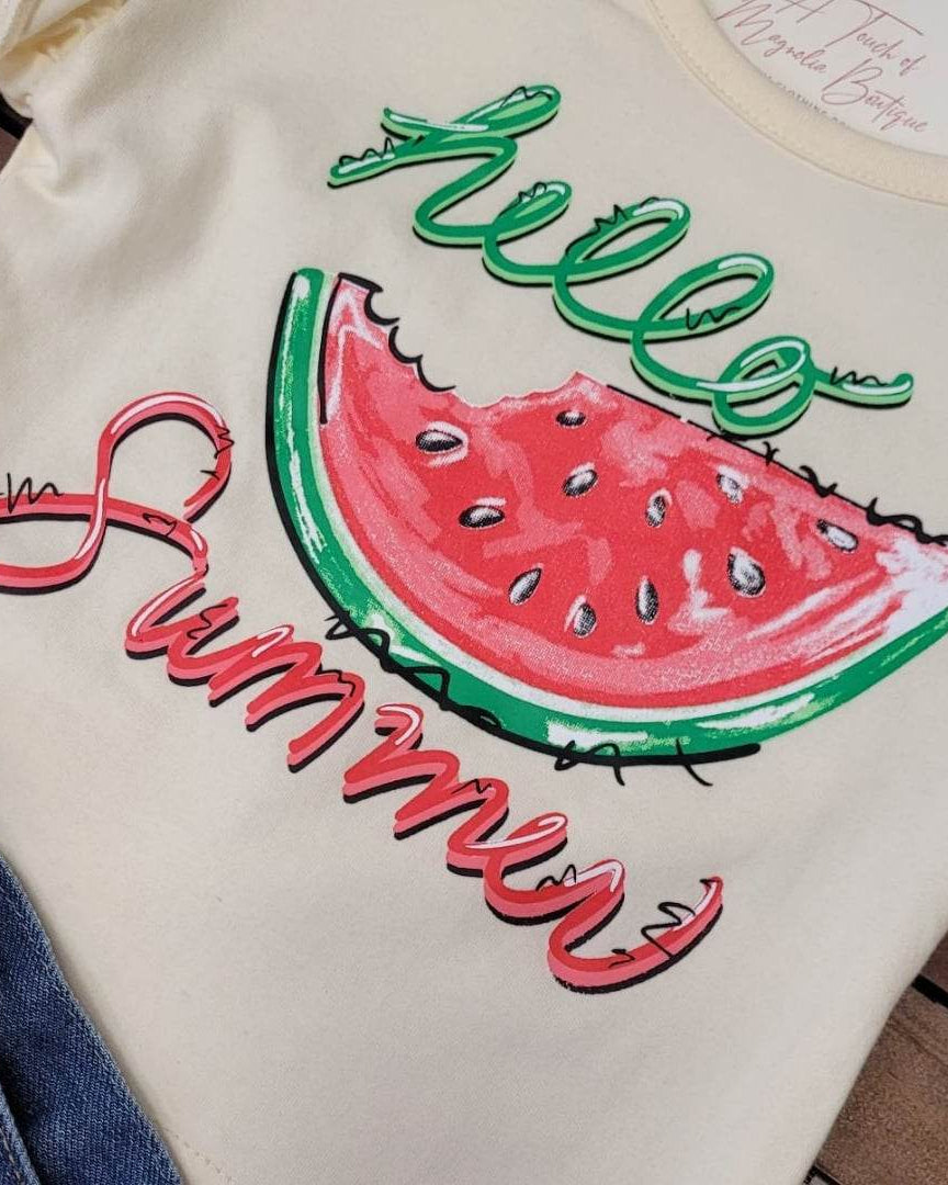 Hello Summer Watermelon Denim Shorts Set A Touch of Magnolia Boutique