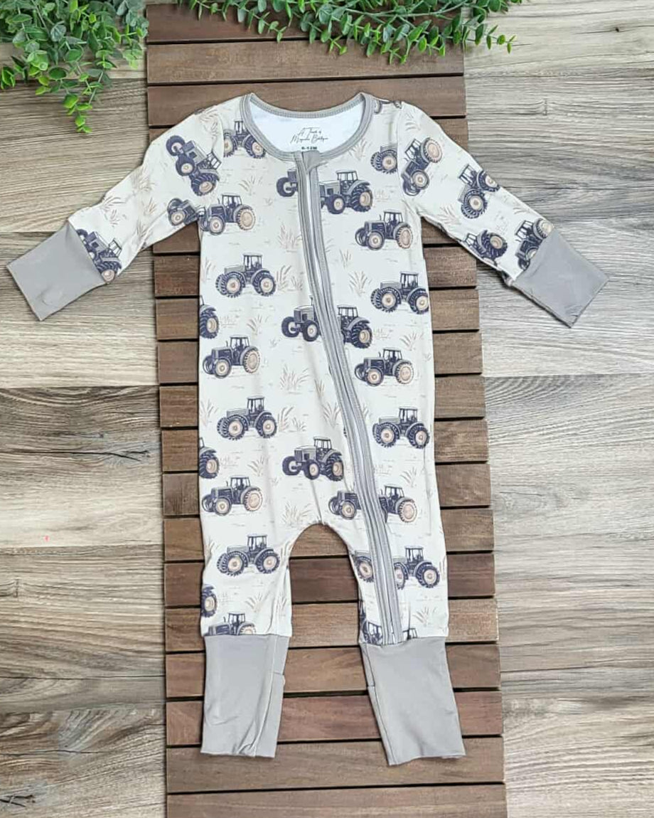 Bamboo Tractor Baby Boy Zippie Romper/Sleeper A Touch of Magnolia Boutique