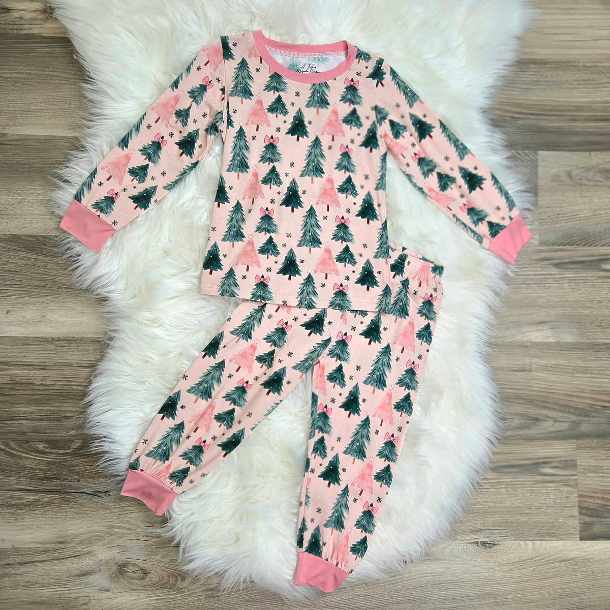 Bamboo Pink Christmas Tree Wishes Two-Piece Pajama Set A Touch of Magnolia Boutique