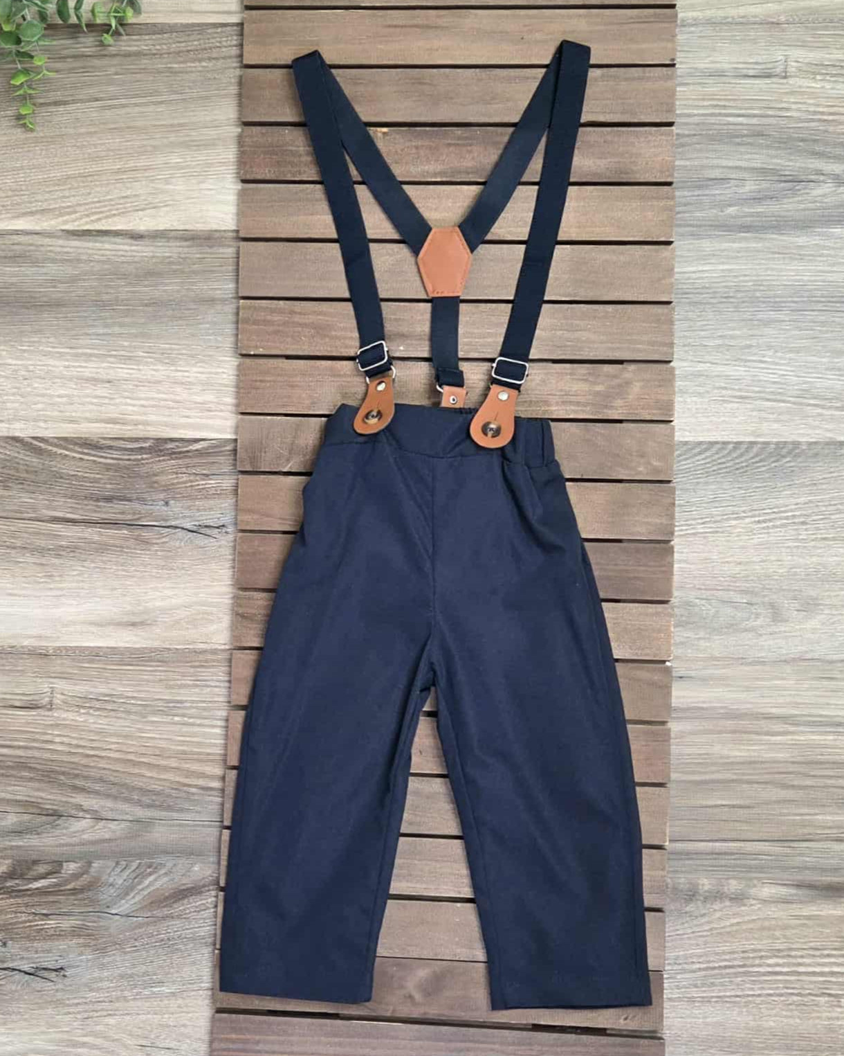 Blue Long Sleeve Bow Tie Shirt and Navy Pants Suspender Set-Baby and Toddler Boys A Touch of Magnolia Boutique